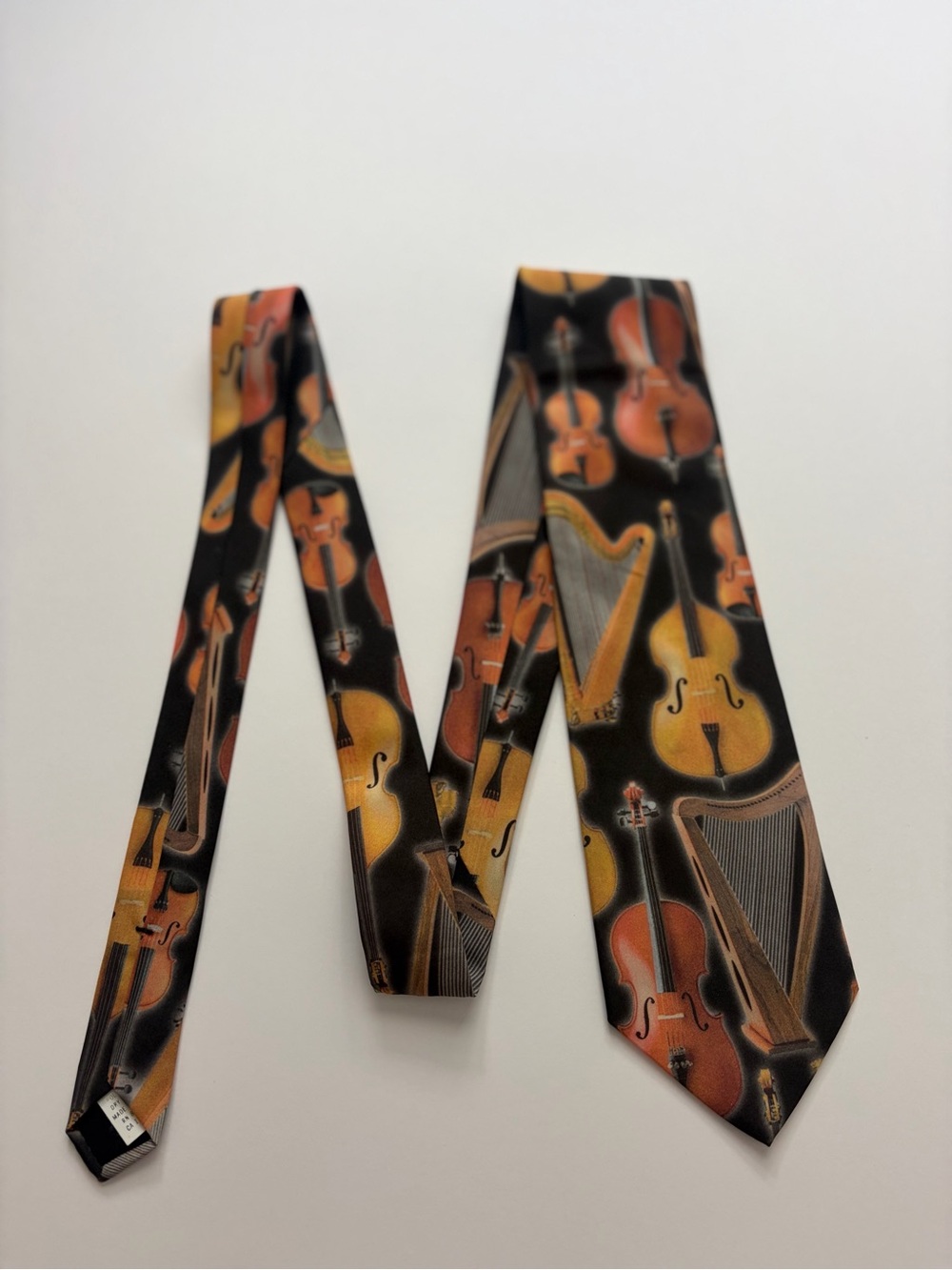 Black Musical Instrument Pattern Men's Tie Ralph Marlin - Picture 2 of 4